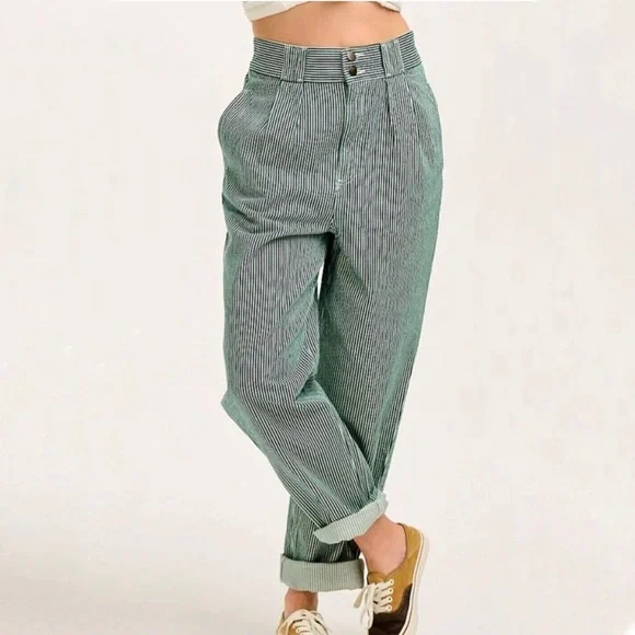 Lucy and Yak Addison Tapered Twill Organic Cotton Jeans Aspen Stripe 38R 18/20 - Picture 1 of 9